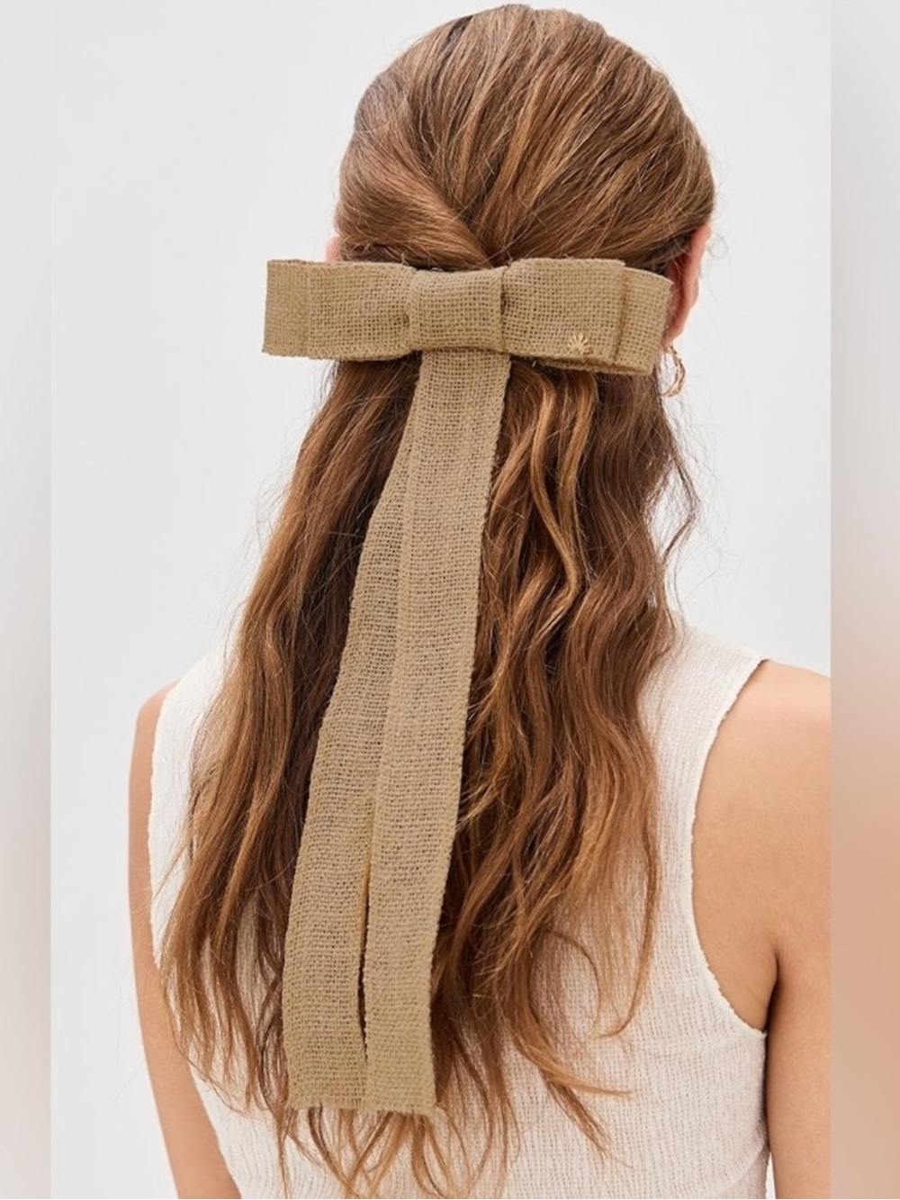 New LELE Sadoughi Neutral Tan Burlap Bow Hair Bow Barrette